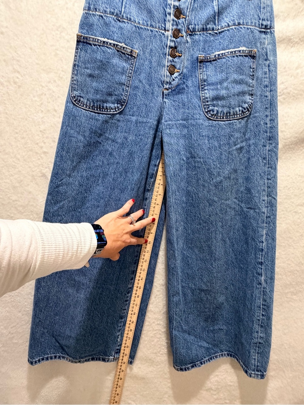 Free People Old West Wide Leg Jeans Cinch Back Button Fly Blue 28 - Picture 8 of 12